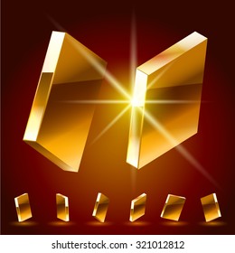 3D vector deluxe alphabet of randomly rotated thin golden symbols. All symbols in set have 8 random points of view. Letter I
