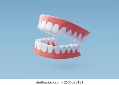 3d Vector Dentures, Teeth Prosthesis, Dental implant, Equipment for elderly concept. Eps 10 Vector. 