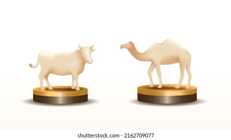 3d vector design of Camel and cow on the podium with luxury gold color concept