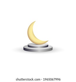 3d vector design of moon on stage. on a white background. gold and silver texture. illustration template. 