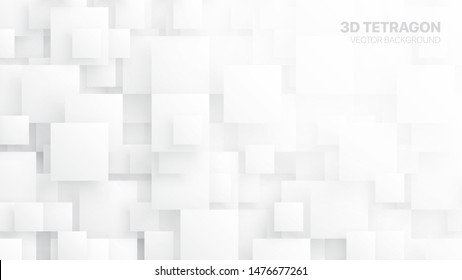 3D Vector Different Size Tetragons Technologic White Conceptual Abstract Background. Tech Clear Blank Subtle Textured Backdrop. Science Technology Square Blocks Structure Light Wallpaper