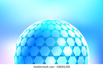 3d vector digital spherical object. Geometric polygonal blue ball on light-designed background.  abstract metallic technology ball 