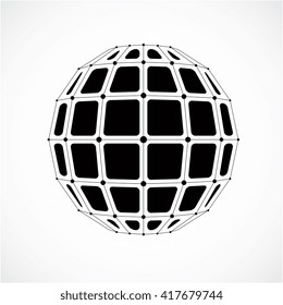 3d vector digital wireframe spherical object made using facets. Geometric polygonal gray structure created with lines mesh and squares. Low poly shape, lattice form for use in web design.
