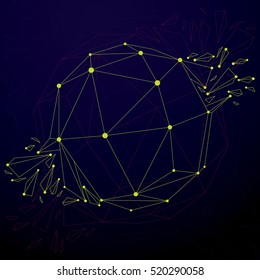 3d vector digital wireframe spherical object broken into different particles and refractions, geometric polygonal structure with lines mesh. Low poly shattered shape, cyberspace lattice form.