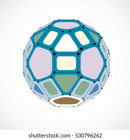 3d vector digital wireframe spherical object made using facets. Geometric polygonal colorful ball created with lines mesh and pentagons. Low poly shape, lattice form for use in web design.