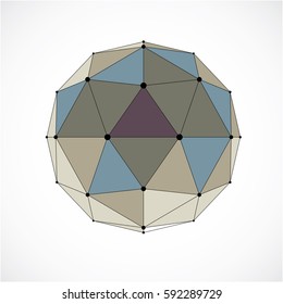 3d vector digital wireframe spherical object made using triangular facets. Geometric polygonal structure created with lines mesh. Low poly shape, colorful lattice form for use in web design.