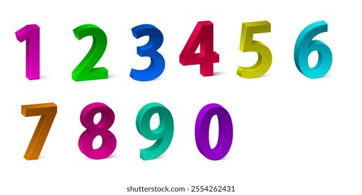 3D vector digits from one to zero. Colorful 3d school numbers vector illustration