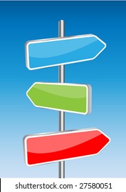 Señales de dirección del vector 3D y fondo del cielo. Cualquier tamaño y ilustración fácil de editar.
