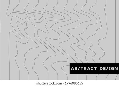 3D Vector distorted grid design. Abstract wireframe landscape. Detailed lines on light grey background.