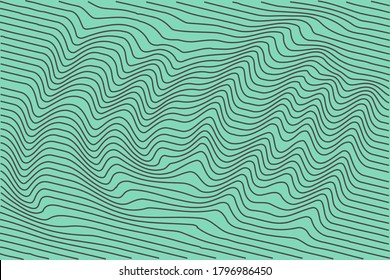 3D Vector distorted grid design. Abstract wireframe landscape. Detailed lines on green background.