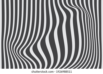 3D Vector distorted grid design. Abstract wireframe landscape. Detailed lines on  black background. Optical Illusion.