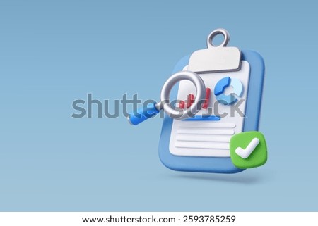 3d Vector Document with graph search notice finance, Finance and business concept. Eps 10 Vector.