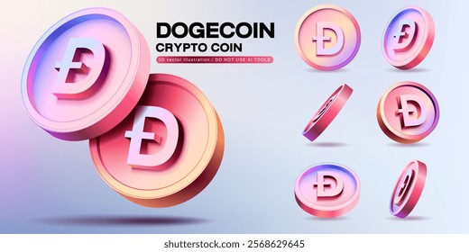 3D Vector Doge Cryptocurrency Coins Set. Perspective Illustration about Crypto Coins