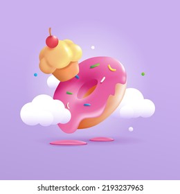 3D VECTOR DONUT AND CAKE ILLUSTRATION