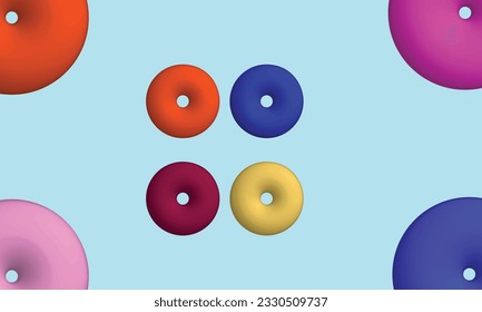 3D vector, donut cake in various colors