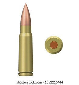 3d vector drawing. Assault rifle cartridge isolated on white background.