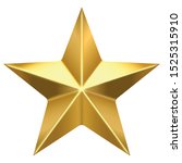 3d vector drawing. Five-pointed golden star isolated on a white background.