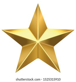 3d Vector Drawing. Five-pointed Golden Star Isolated On A White Background.