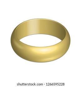 3d vector drawing. Golden engagement ring isolated on white background.