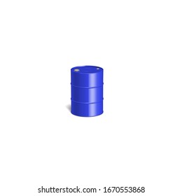 3d vector drawing. Metal blue barrel with shadow isolated on a white background.