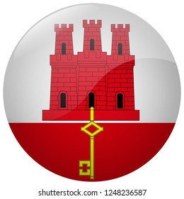 3D vector drawing. Round flag of Gibraltar isolated on white background.