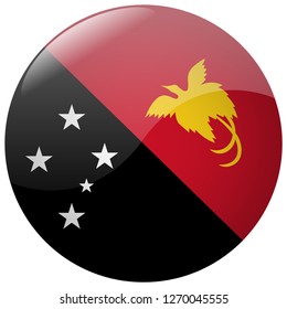 3D vector drawing. Round flag of Papua New Guinea isolated on white background.