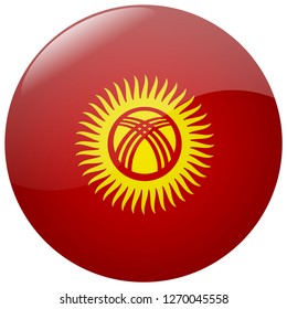 3D vector drawing. Round Kyrgyzstan flag isolated on white background.