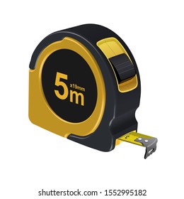 3d vector drawing. Yellow tape measure isolated on white background.