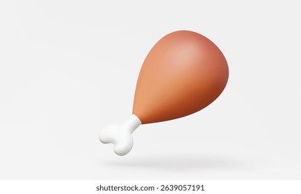 3D vector drumstick icon fried chicken leg isolated on pastel background. hot eat fastfood nutrition restaurant snack menu realistic graphic design. Eps 10 vector. illustration element