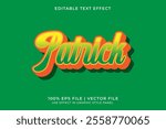 3D vector editable text effect for St. Patrick Day event with yellow and green color