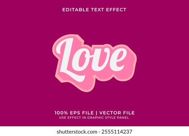 3D vector editable text effect for Love or Valentine event with pink monochrome color