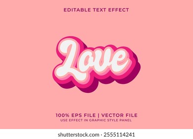 3D vector editable text effect for Love or Valentine event with pink monochrome color