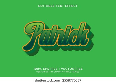 3D vector editable text effect for St. Patrick Day event with yellow and green color