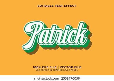 3D vector editable text effect for St. Patrick Day event with yellow and green color