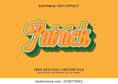 3D vector editable text effect for St. Patrick Day event with yellow and green color