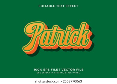 3D vector editable text effect for St. Patrick Day event with yellow and green color