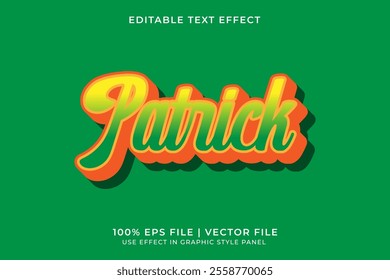 3D vector editable text effect for St. Patrick Day event with yellow and green color