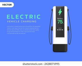 3D Vector Electric vehicle charging station or EV Car Charger Modern Clean Minimal style illustration design concept. Electric Car Charger 3d Design for ui, website, infographic, business, innovation.