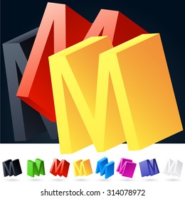 3D vector elegant alphabet of randomly rotated thin grace symbols. All symbols in set have 8 random points of view. Letter M