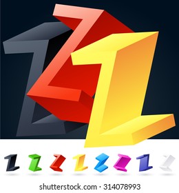 3D vector elegant alphabet of randomly rotated thin grace symbols. All symbols in set have 8 random points of view. Letter Z