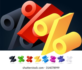 3D vector elegant alphabet of randomly rotated thin grace symbols. All symbols in set have 8 random points of view. Symbol percentage sign