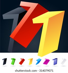 3D vector elegant alphabet of randomly rotated thin grace symbols. All symbols in set have 8 random points of view. Number 7