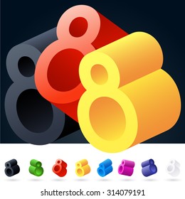 3D vector elegant alphabet of randomly rotated thin grace symbols. All symbols in set have 8 random points of view. Number 8