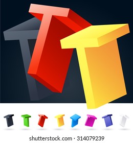 3D vector elegant alphabet of randomly rotated thin grace symbols. All symbols in set have 8 random points of view. Letter T