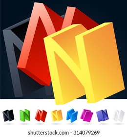 3D vector elegant alphabet of randomly rotated thin grace symbols. All symbols in set have 8 random points of view. Letter N