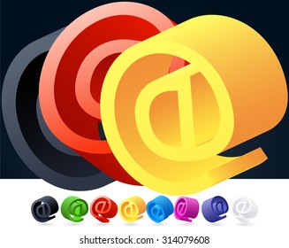 3D vector elegant alphabet of randomly rotated thin grace symbols. All symbols in set have 8 random points of view. Symbol @