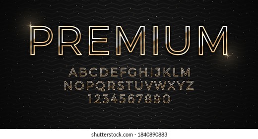 3D Vector Elegant Premium Golden Font Isolated On Abstract Background. Royal Vip Gold Alphabet Design Elements. Expensive Golden Metalic Typescript On Dark Luxury Backdrop