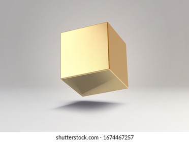 3D vector element or simple isolated golden shape. Shiny object with reflections made of gold.