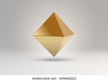 3D vector element or simple isolated golden shape. Shiny object with reflections made of gold.