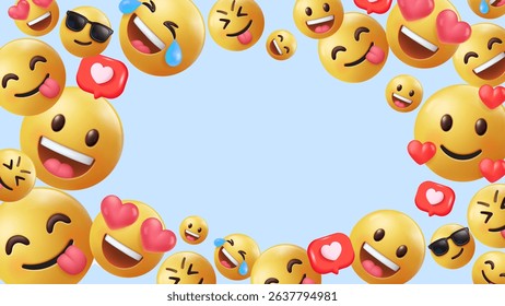 3d vector emoticon background template, icon and symbol, happy love fun laugh